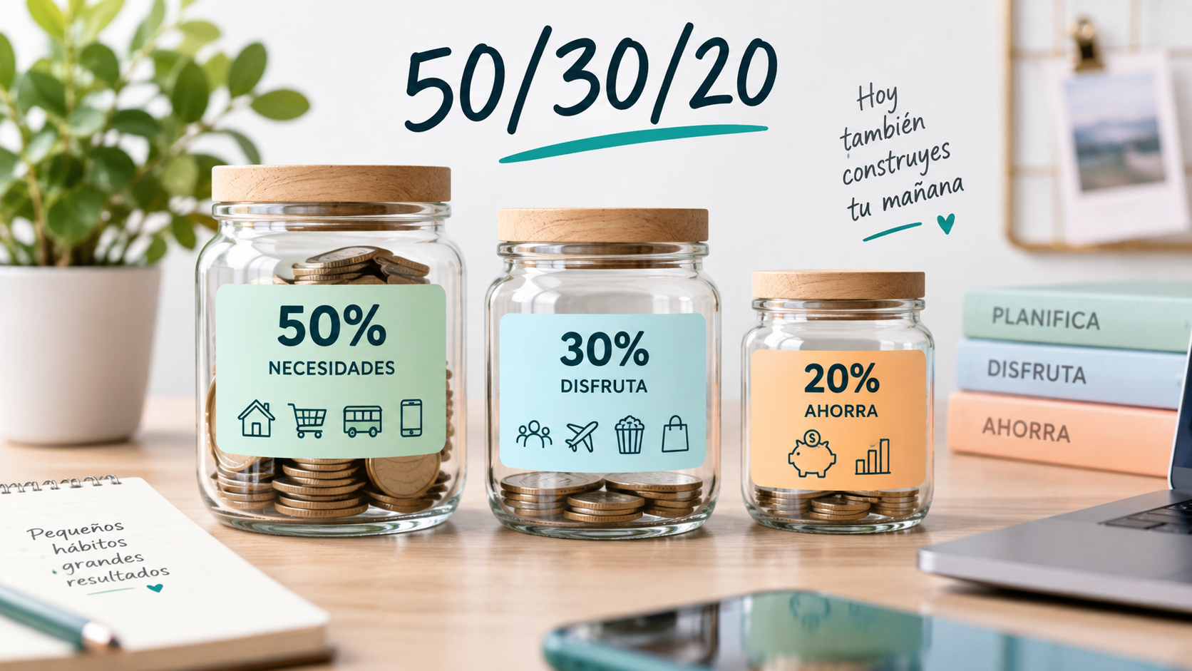 Regla 50/30/20 para repartir el dinero entre necesidades, disfrute y ahorro